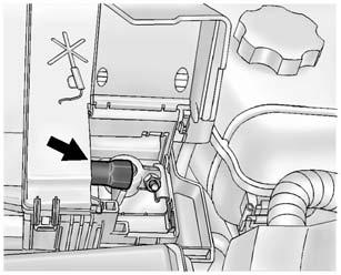 1. Clips 2. Pivot Points To remove the battery cover: 1. Release the two rear clips (1). 2. Lift the battery cover up toward the front of the vehicle to release it from the pivot points (2) and remove.