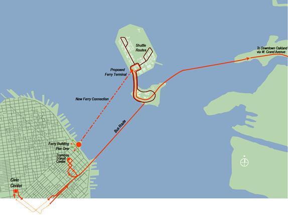Figure 3 illustrates the frequency of transit service to and from Treasure Island at full build-out. Figure 3: Transportation Vision for Treasure Island Every 10 min. Every 20 min. Every 7.5 min.