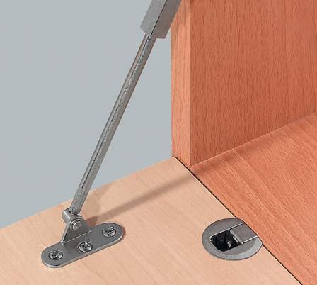Flap Fittings MINIFIX Flap hinge, opening angle 90 Flap made of wood Application example with FALL-EX flap stay with
