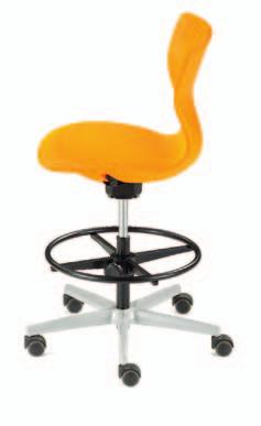 Frame sizes for higher sitting and standing workplaces. Seat shell of double-walled structured polypropylene for comfortable sitting with air-cushion effect. Concealed seat attachment and grip hole.