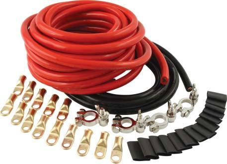 The kit includes 25 feet of 2 gauge red power cable, 8 feet of 2 gauge black ground
