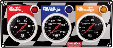 Auto Meter Sport-Comp 2-Gauge Panel 61-0101 Compact panel includes 2-5/8" diameter mechanical gauges for oil pressure and water temperature, and accompanying warning lights.