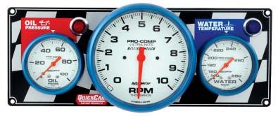 tachometer, 2-5/8" diameter mechanical oil pressure and water temperature gauges, and accompanying warning