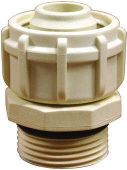 Plastic Fitting - 1 (M) BSP with ring nut and nipple x 3/4 barb Plastic Fitting -