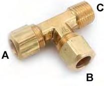 70443 5/16 1/8 70444 3/8 1/4 70446 1/2 3/8 Male Branch Tee Tube OD (A & B) Male Pipe Size