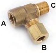 70457 1/2 3/8 Adapter Tee Female Pipe Male Pipe Tube OD (B) Size (A) Size (C) 70465 1/8 1/8