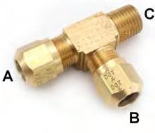 Union Tee Brass DOT Air Brake Fittings Anchor Fitting For Tubing HOSE & FITTINGS Tube OD (A) Tube OD (B) Tube OD (C) 71598 1/4 1/4 1/4 71600 3/8 1/4 3/8 71601 3/8 3/8 3/8