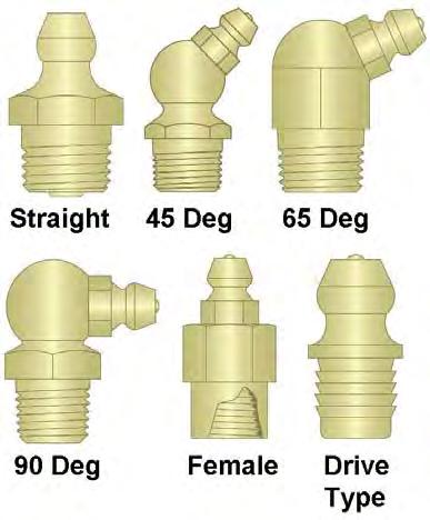 HOSE & FITTINGS Grease Fittings Grease Fittings & Accessories 1/4-28 Thread SAE Thread Grease Fittings are typically used on cars, light trucks, and industrial machinery.