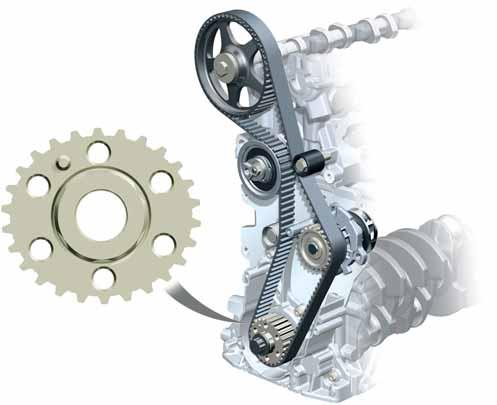 Engines Toothed Belt Drive As with all 4-cylinder in-line engines, the timing gear drives a toothed belt that drives the exhaust camshaft.