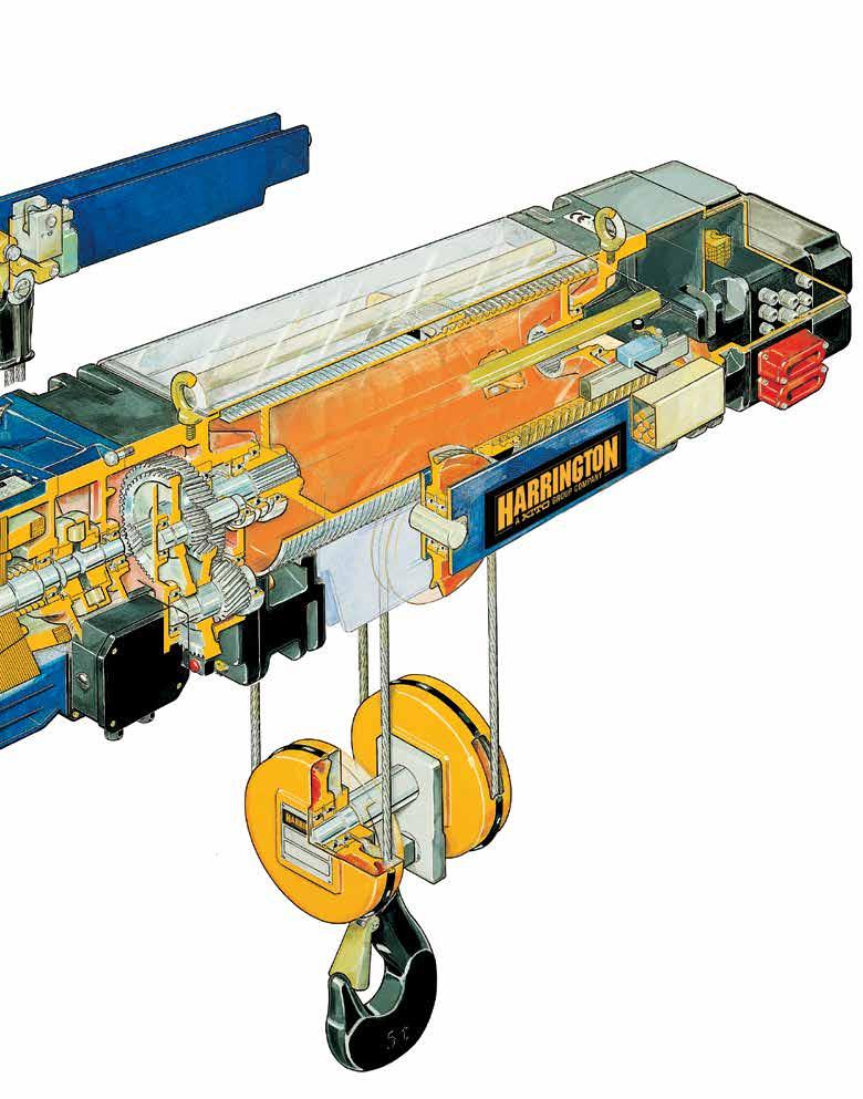 HARRINGTON ELECTRIC WIRE ROPE HOISTS Electro-mechanical load limiter prevents lifting of over capacity loads External limit switches protect against hook overtravel Sealed electrical (IP) components