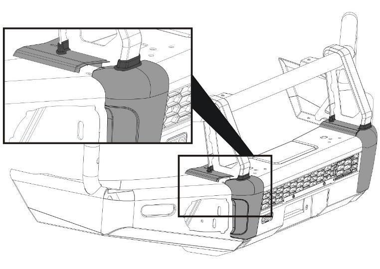 5. Attach the buffers to the front faces of the wings using the plastic clip provided. 52. From the rear of the bar slide the rear buffer sections into the front sections as shown.