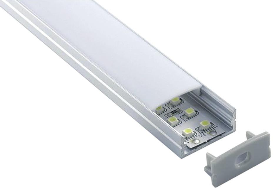 Supplied with end caps Wall or ceiling lighting Recessed or Surface LED ceiling profile, pmma opal matte, clear or frosted diffuser 14.4W p/m.