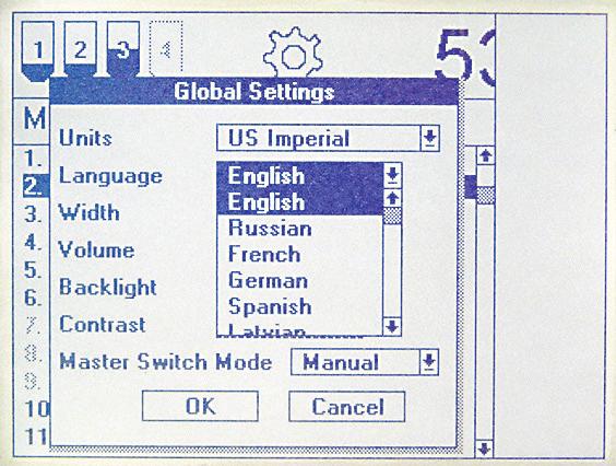 Select the desired setting and press the Enter Key. 1. Units: Available choices are Metric, Imperial, and US Imperial.