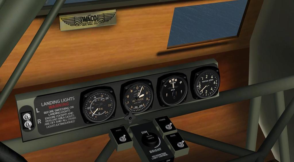 A basic instrument panel is mounted in the centre of the cockpit screen; there you will find an altimeter,