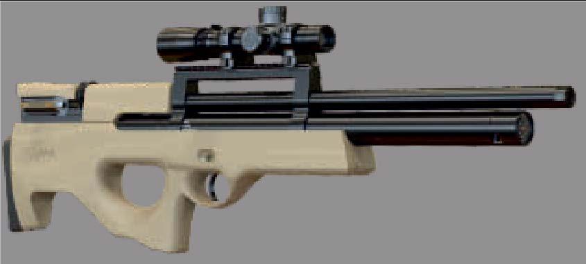 The bullpup gunstock allows the reduction of overall size whilst still