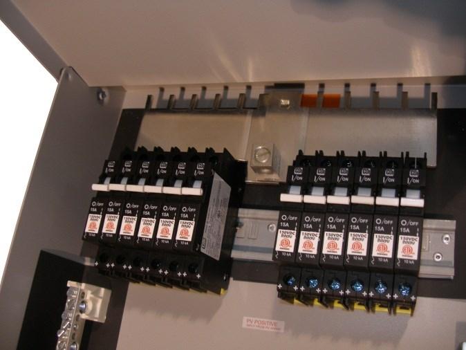 The MNPV12 can support ten high voltage 20 amp fuses or breakers. This combiner can accommodate all twelve positions when using 15 amp or less breakers.