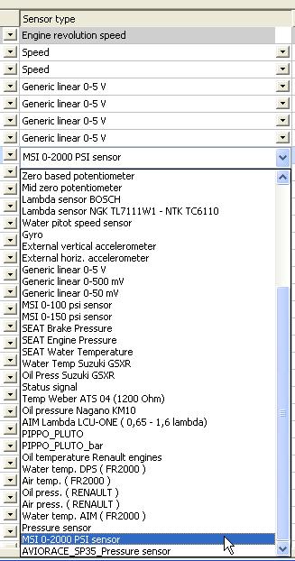 set this sensor labelled MSI 0-2000 PSI sensor selecting it in Sensor