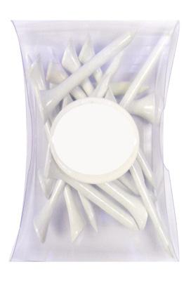 Golf Accessories Golf Tee Pack GA007 Pillow pack containing 15 plain white wooden 70mm golf tees.