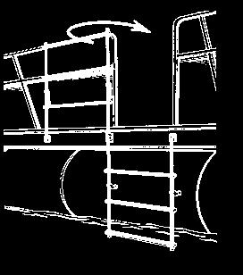 99 Removable Folding Pontoon Ladder Folds down to 4 steps Hooks fold flat for stowage Sturdy design with overrail hooks 1" Anodized aluminum tubing Attaches to deck with shur