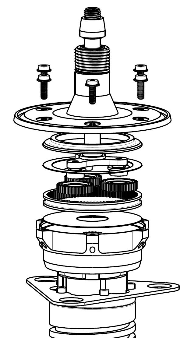 Driveshaft Planet Gears Ring Gear 13 Contra Rotating Propeller Drive System User Guide Swapping Out Gear Sets The Driveshaft, the Planet Gears, and the Ring Gear are all replaced, and the Drive Unit