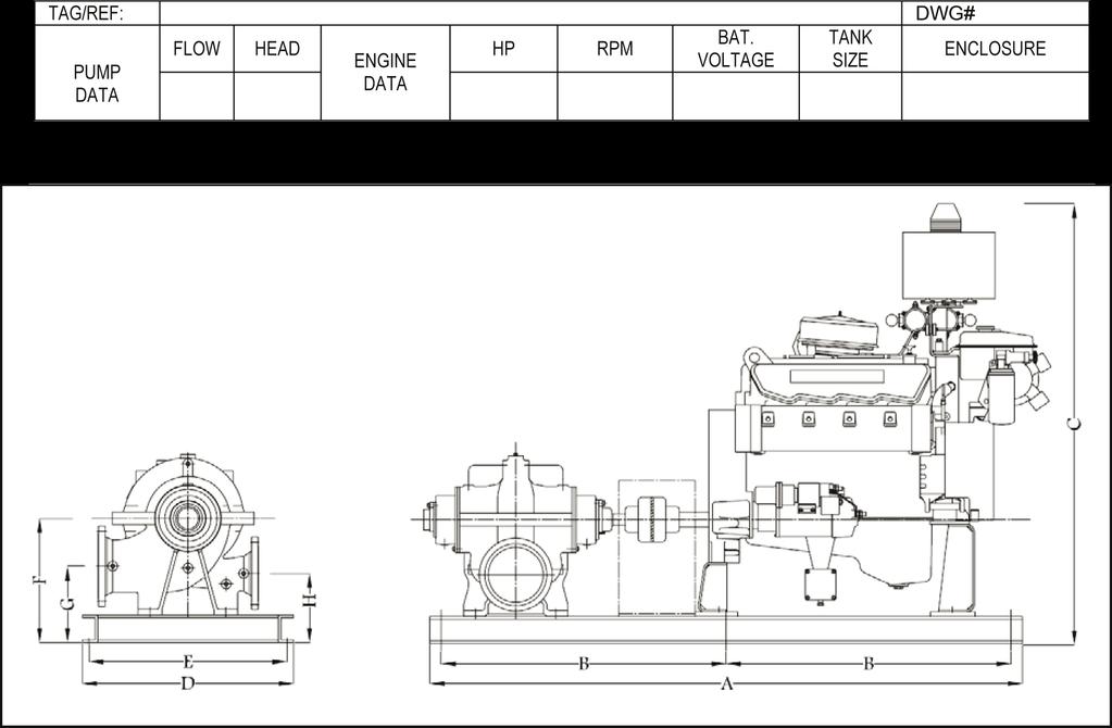 DIMENSIONS HORIZONTAL SPLIT CASE DIESEL DRIVEN PumpPUMP 54 65 PumpPUMP 54 65 DIMENSIONS Dimensions (mm) (MM) WEIGHT ENGINE Engine Weight A B C D E F G H lbs.