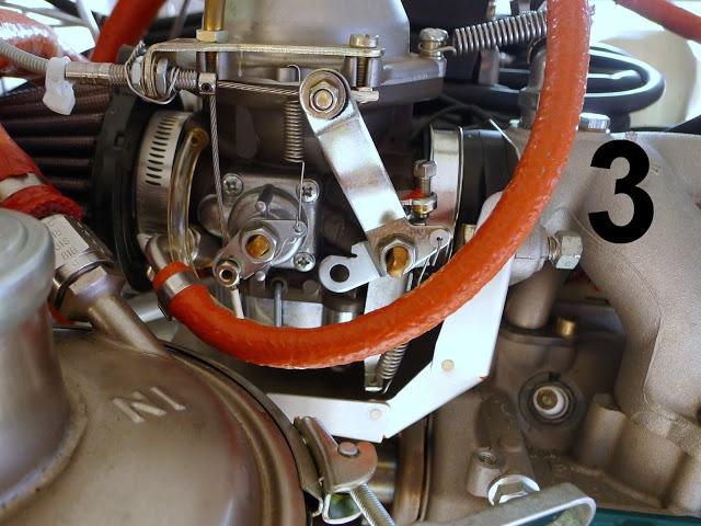 Step 13: Install Hose 3 (the shorter of hoses 2 and 3) onto the right side carburetor.