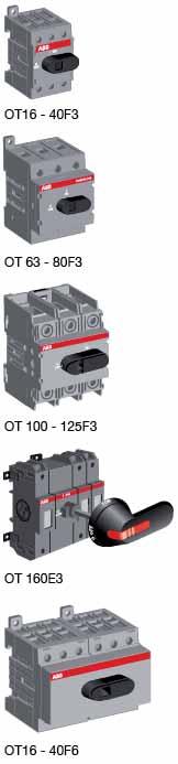 Switch-disconnectors, base and DIN-rail mounting Ordering information Front operated s Types OT 16...125 include protected terminal clamps, IP 20. The type and the ordering numbers are for one piece.