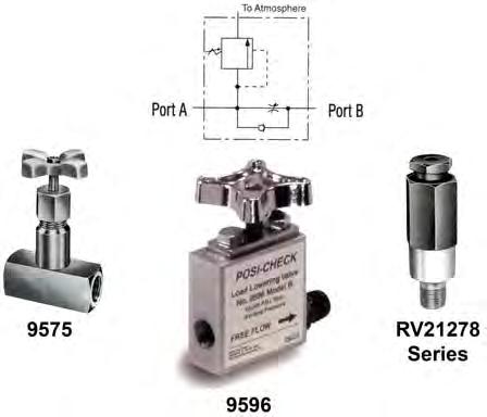In-Line Valves - 10,000 PSI 9596 Load Lowering Valve: Application: Precision metering for controlled cylinder piston return.