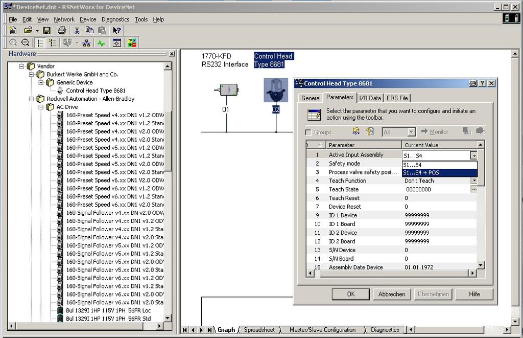 DeviceNet - Design 12.12.2. Configuration example The example describes the principle procedure when configuring the device using the RSNetWorx software for DeviceNet (Rev. 4.21.00).