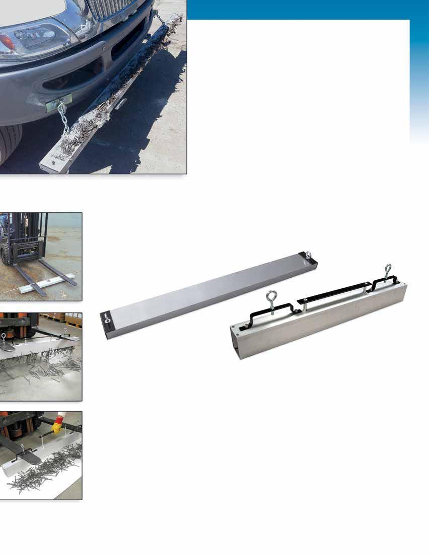 Hang-Type Sweepers Hang a magnetic sweeper from a forklift or vehicle bumper and sweep away sharp iron objects such as nails, scrap iron particles, staples, and more from roads, parking areas,