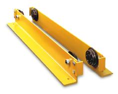UNDER-RUNNING CARRIAGE-TYPE END TRUCK Push-type bridge kit with a heavy-duty steel carriage fabricated to accommodate two wheel push trolleys on each end of the carriage.