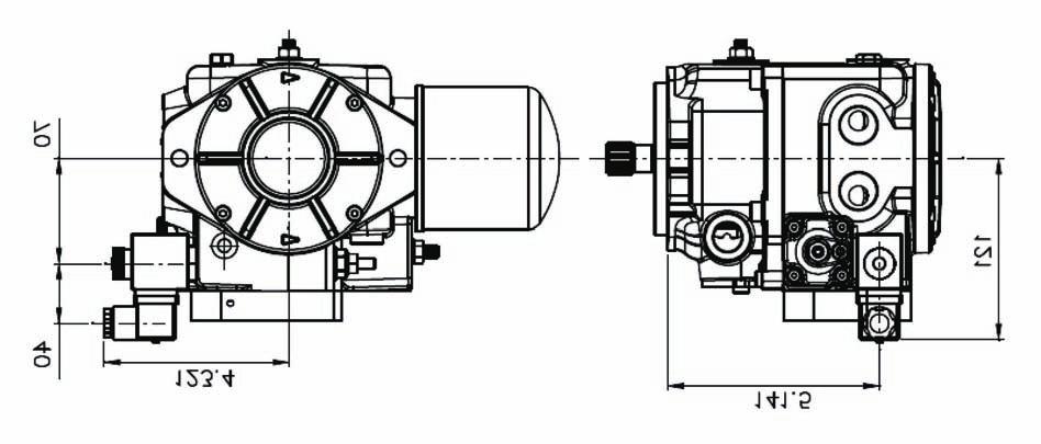 OPTIONAL (continued) Electric Cut-off (P1 - P2) The electric cut-off valve, brings to zero the displacement of the pump when power supply to the ON/OFF solenoid is cut-off. Feed voltage is 12V d.