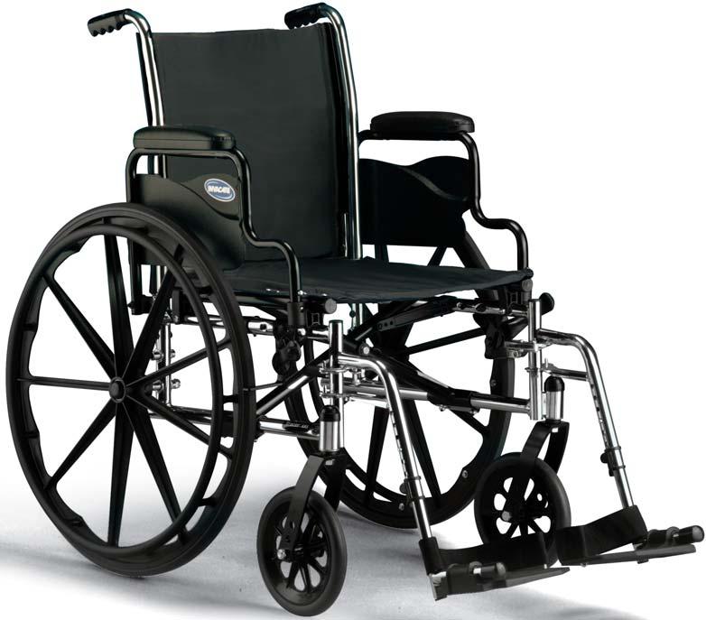 Invacare Tracer SX5 Chair Durable, low-maintenance, triple chrome-plated, carbon steel frame is long-lasting Dual axle positions allow variation of seat-to-floor heights 14-gauge crossbraces add
