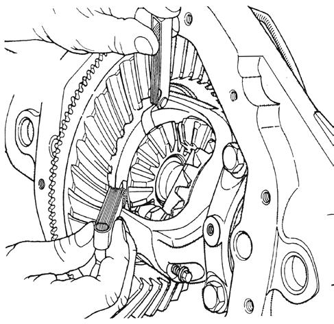 Which of these is the technician measuring in the illustration shown? * (A) Side gear clearance (B) Ring gear runout (C) Pinion depth (D) Bearing preload 7.