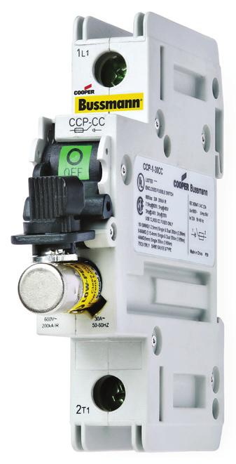 1-, 2- and 3-pole Class CC, midget, 10x38mm Description: The revolutionary Bussmann series fused disconnect switch is 2/3 the footprint of a traditional fusible switch and can provide up to a high