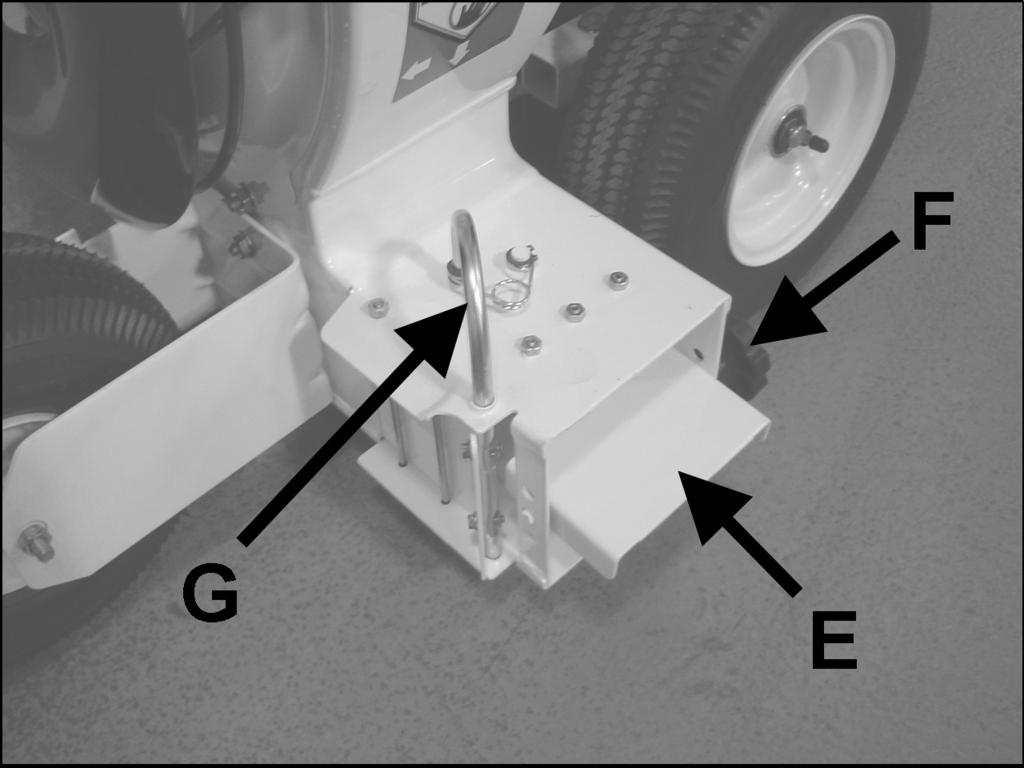 FUEL SHUT OFF (D) Move to the OFF position to shut off the fuel whenever transporting the machine by trailer or truck or during storage. Move to the ON position before starting the engine.