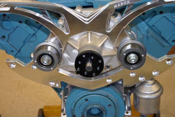 Using silicon sealer mount the Edelbrock Water Pump (P169) Using (5) 5 16 x 1" SHCS (S146) in the mounting locations shown.