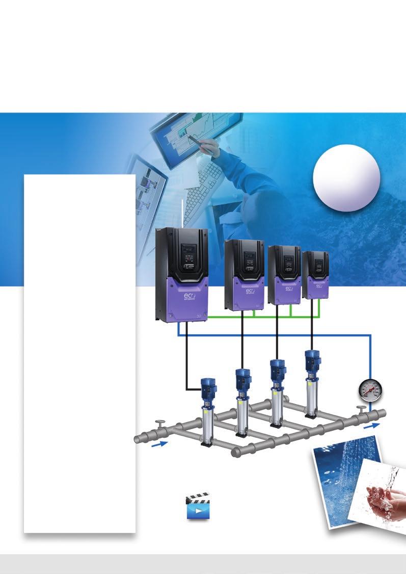 Energy Efficient Pump Control A standard feature on every Optidrive Eco Setpoint Control Co-ordinated pump station control, built into each drive as standard, allows independent control of multiple