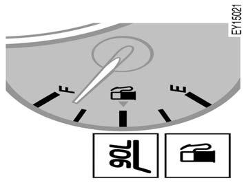 Fuel gauge (with sub fuel tank) Type A Type C The fuel gauge works for both the main fuel tank and sub fuel tank. When the tank in use is switched, the gauge display is also changed.