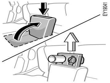 Rear cup holders Type A The cup holders are designed for holding cups or drink cans securely. Type A To use the holder, pull the armrest out and push the lid.