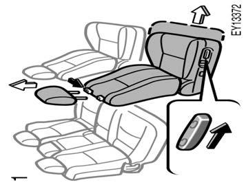 Flattening seatbacks (power seat) CAUTION D Do not allow passengers to ride on the flattened seat while driving; use the seat in the normal position.