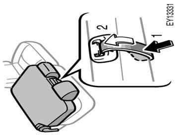Folding up third seats If you cannot raise the seatback because of the locked seat belt, do not try it forcibly. Release the lock of the seat belt in the following way.