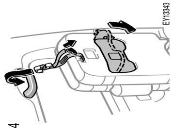 2. Unfasten the zippers, stow the center head restraint in the back of the right side seatback. 3. Unlock the seat leg, and swing the whole seat up and sideward. 4.