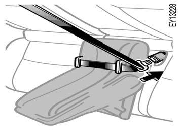 1. Run the lap and shoulder belt through or around the baby (infant) seat following the instructions provided by its manufacturer and insert the tab into the buckle taking care not to twist the belt.