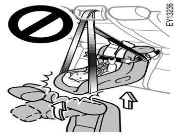 CAUTION D Do not install a child restraint system on the second seat if it interferes with the lock mechanism of the front seats.