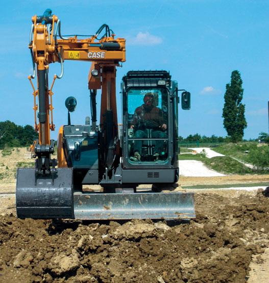 Mono boom: It can work in only 2920 mm (1630 mm front swing + 1290 mm tail swing). The same mono boom design of larger excavators provides outstanding robustness and reliability.