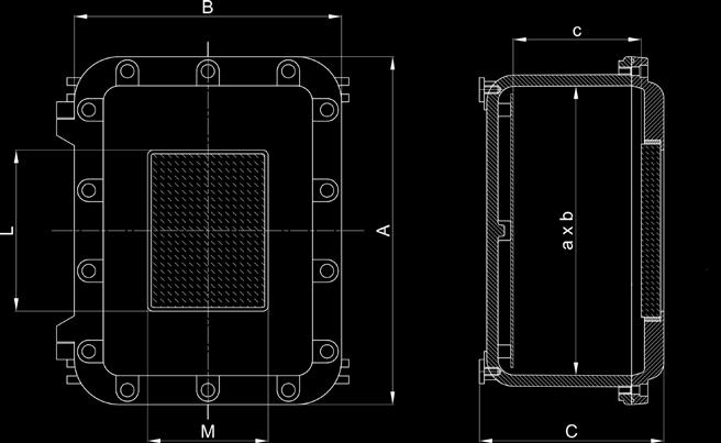 as viewing analogue or digital instruments, indicators of various kinds. DIMENSIONAL DRAWING OF ENCLOSURES WITH RECTANGULAR WINDOWS (tempered glass).