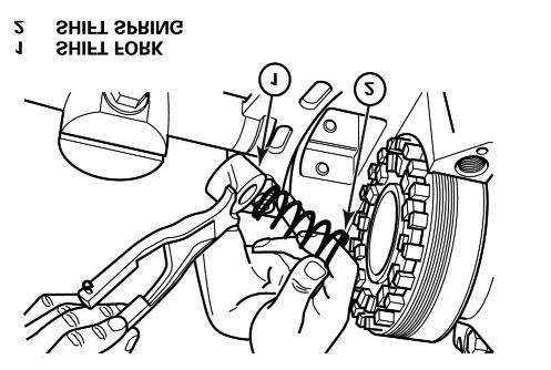Remove the shift shaft from the fork and out through the carrier. Figure 2.13. 5. Turn over the housing in the stand. Push the roll pins on the shift fork. 6.