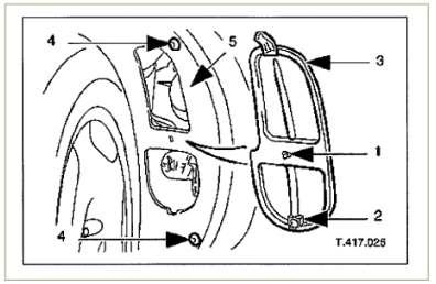 Step 1: Remove the existing head lights To remove the existing headlights per form the following steps: 1. Turn the steering wheel to full lock, as follows: 1. Right-hand headlamp left-hand lock. 2.