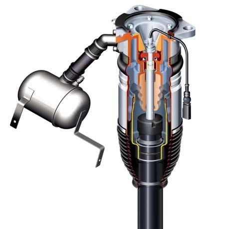 Suspension/shock absorber strut All four suspension/shock absorber struts are constructed in the same way. Pneumatic spring Construction: The pneumatic spring is encased in an aluminium cylinder.